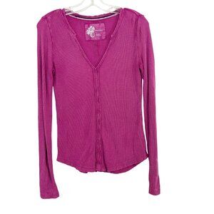 Anthropologie Pilcro Pink Thermal Long Sleeve Henley Top V-Neck - Size XS